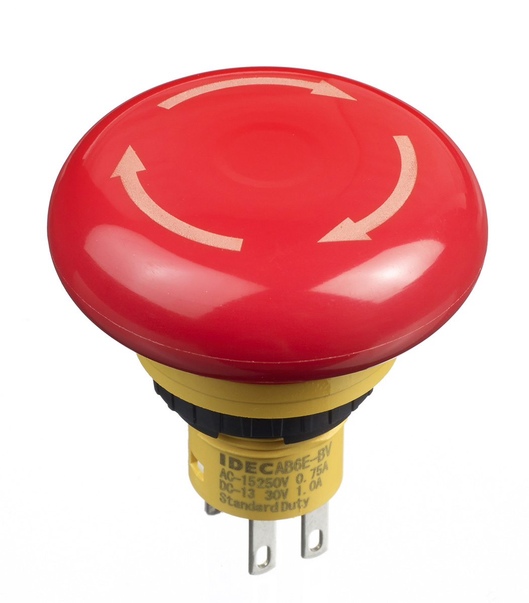 Idec X6 Series Twist Release Emergency Stop Push Button, Panel Mount, 16mm Cutout, 2NC, IP65