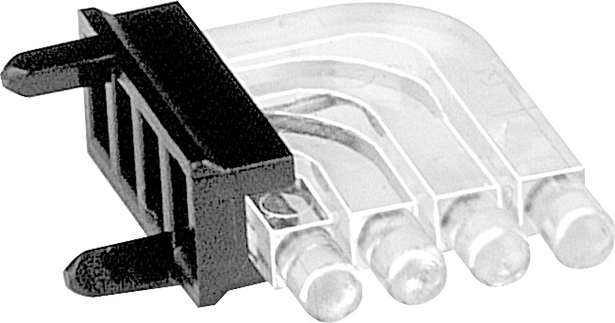 1296.1004 MENTOR, PCB Mounted 4-Way Right Angle LED Light Pipe, Quad-Level-Row Clear Dome Lens