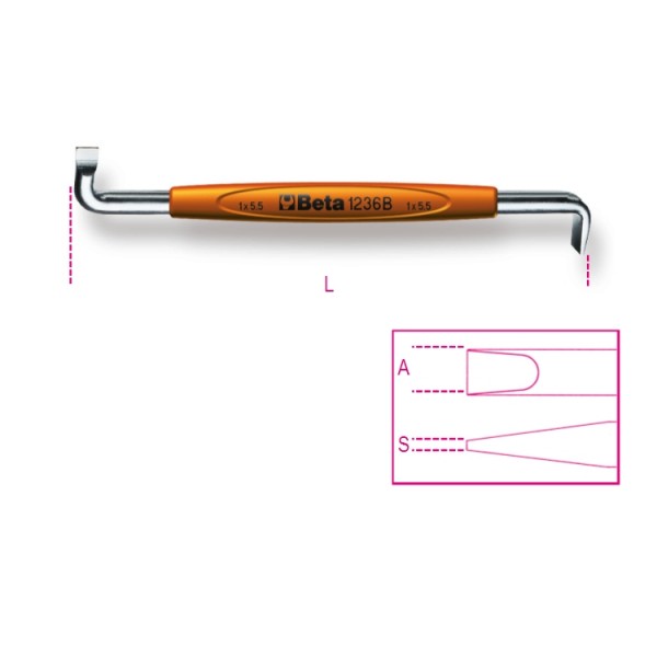 BETA Right Angle Screwdriver, 5 mm Tip, 8 mm Blade, 125 mm Overall