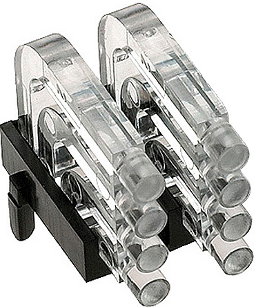 1296.1024 MENTOR, PCB Mounted 8-Way Right Angle LED Light Pipe, Quad-Level-Row Clear Dome Lens