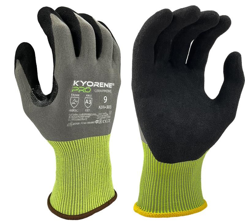 KYORENE K01-303 Grey Graphene Work Gloves, Size 8, Nitrile Micro-Foam Coating