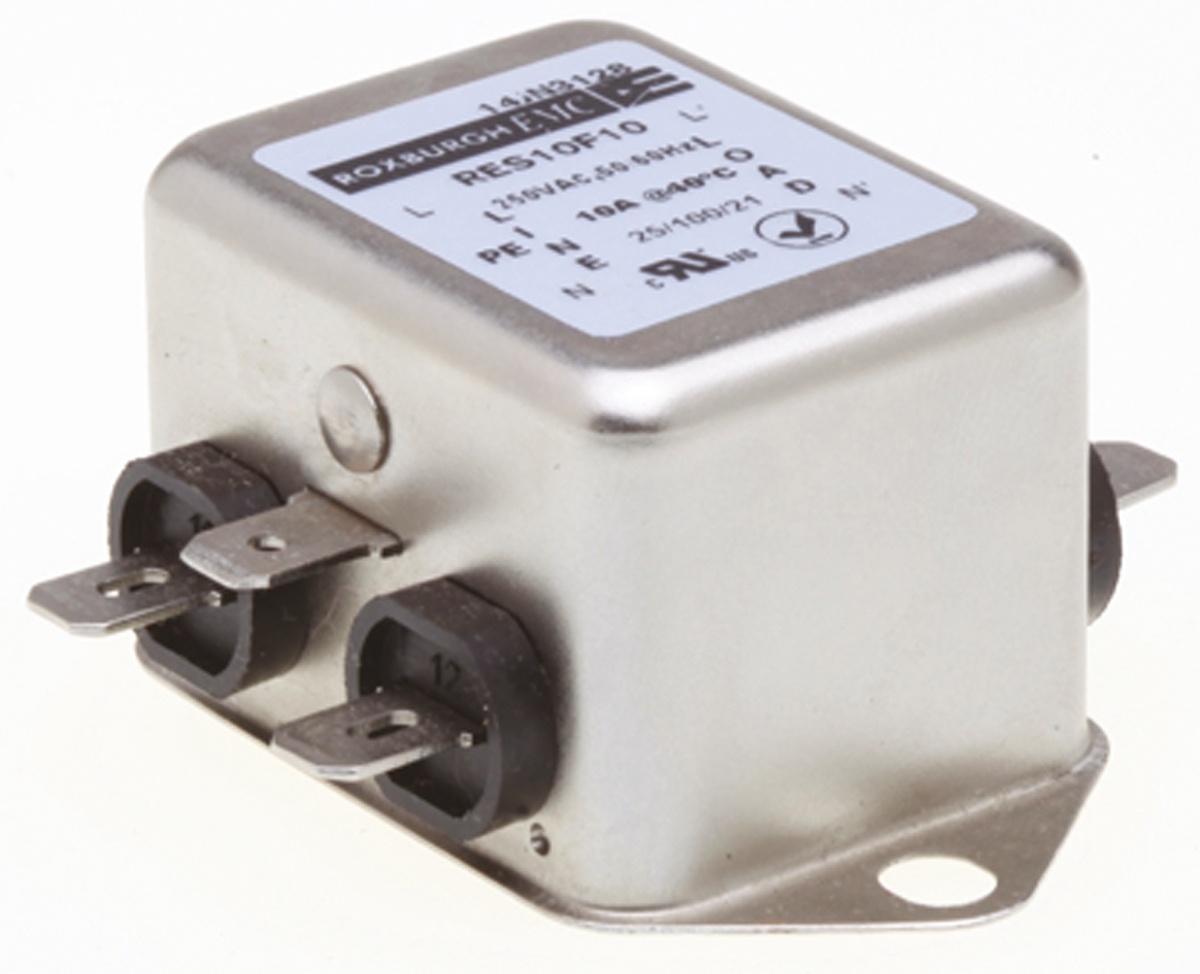 Roxburgh EMC, RES10 10A 250 V ac DC → 400Hz, Chassis Mount RFI Filter, Fast-On, Single Phase