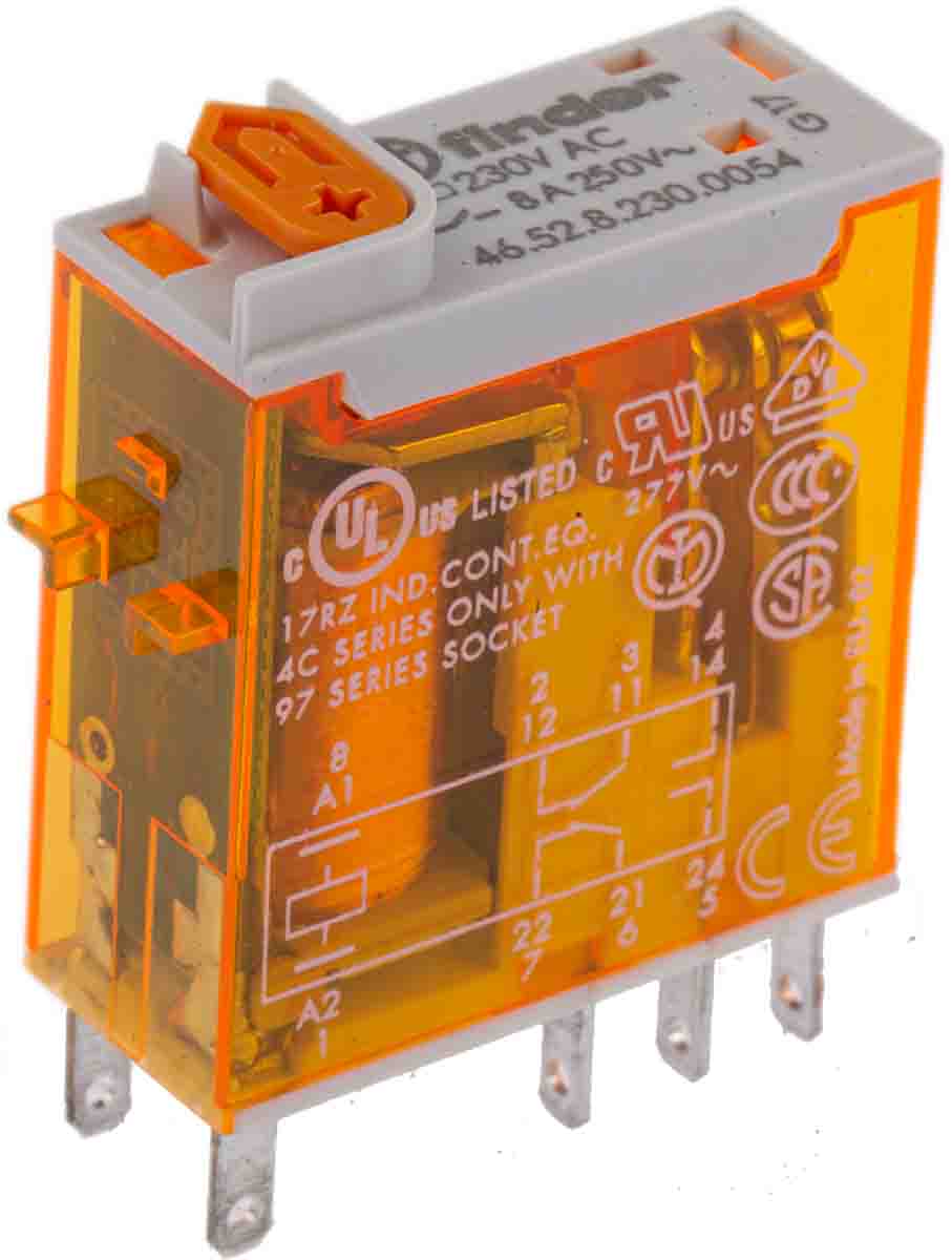Finder Plug In Power Relay, 230V ac Coil, 8A Switching Current, DPDT