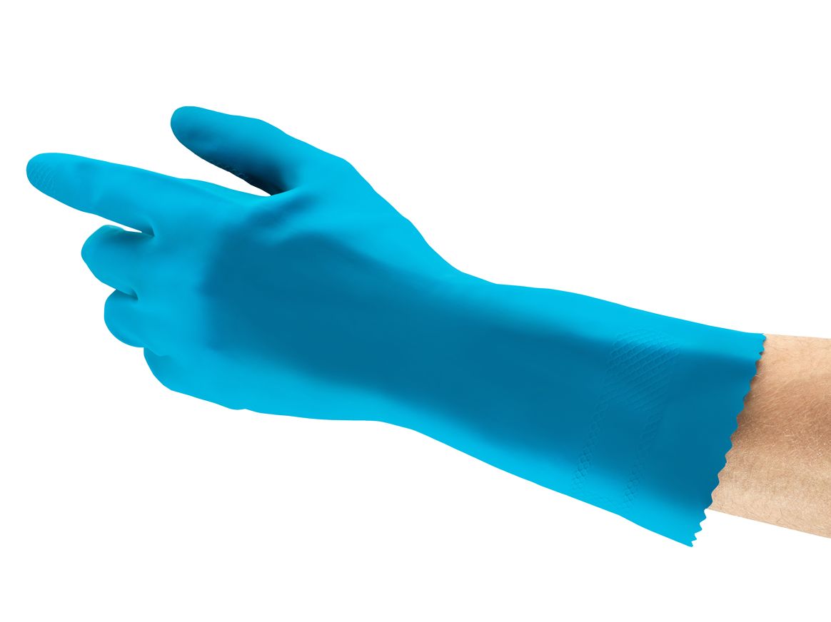Ansell AlphaTec 87-315 Blue Cotton Natural Rubber Latex Short, Size 8, Latex, Natural Rubber Coating