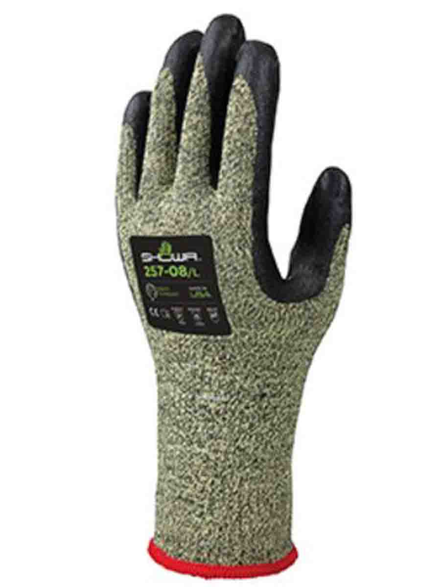 Showa Showa_257 Yellow Para Aramid, Polyester, Stainless Steel Elastane Work Gloves, Size 7, Nitrile Foam Coating