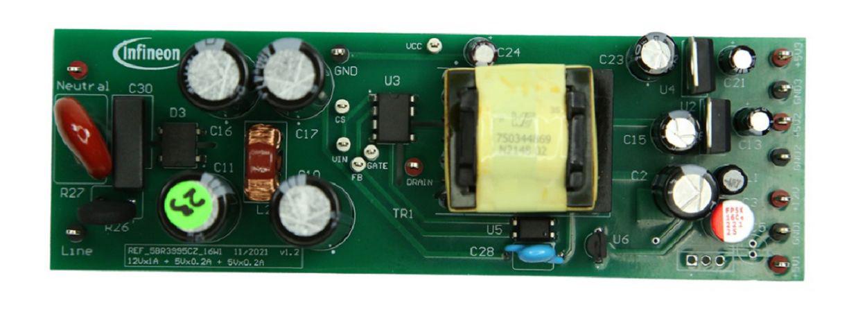 Infineon REF_5BR3995CZ_16W1 Flyback Converter for CoolSET ICE5BR3995CZ for Industrial drives, Auxiliary Power Supplies