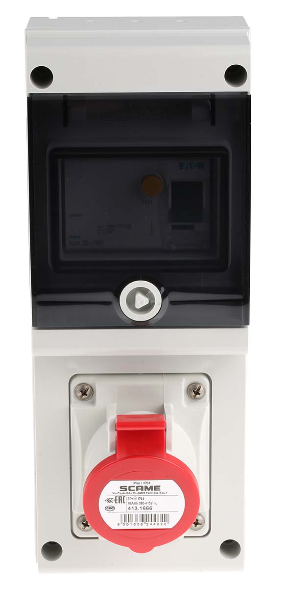Scame, DOMINO IP44 Red Wall Mount 3P + E RCD Industrial Power Connector Socket, Rated At 16A, 415 V