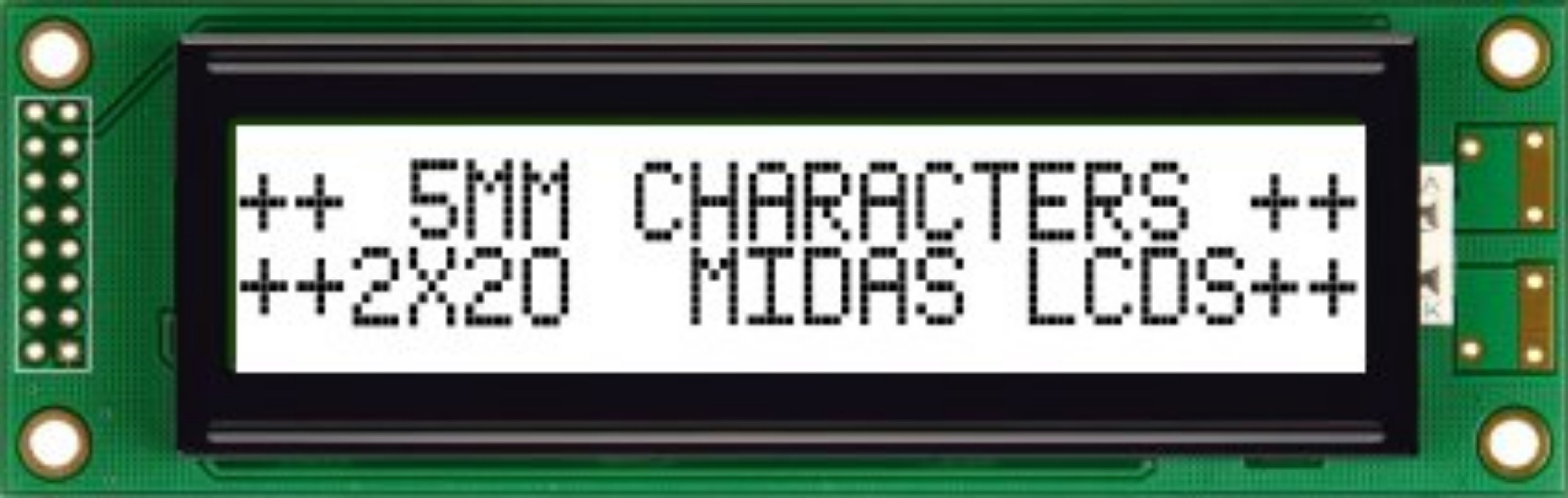 Midas MC22005A6WK-FPTLW-V2 Alphanumeric LCD Alphanumeric Display, 2 Rows by 20 Characters
