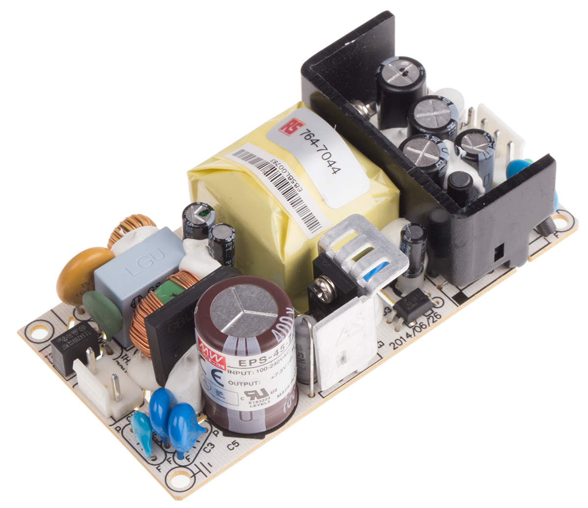MEAN WELL Switching Power Supply, EPS-45-7.5, 7.5V dc, 5.4A, 40.5W, 1 Output, 127 → 370 V dc, 90 → 264 V