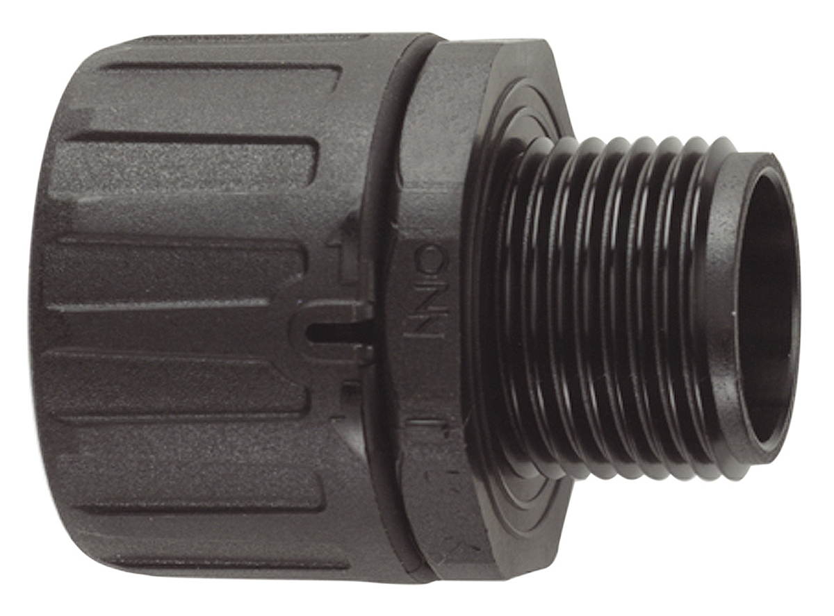Flexicon Straight, Conduit Fitting, 21mm Nominal Size, M20, Nylon 66, Black IP66 rating