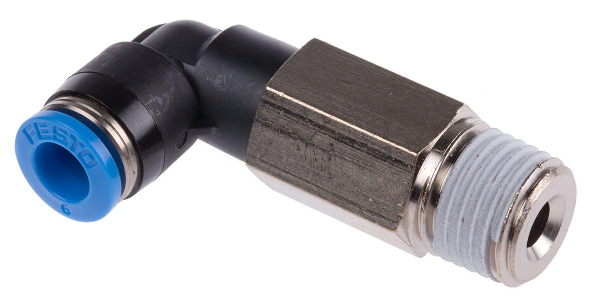 Festo QS Series Elbow Threaded Adaptor, R 1/4 Male to Push In 6 mm, Threaded-to-Tube Connection Style, 153078