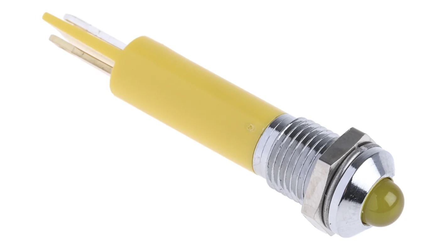 APEM Q8 Series Yellow Panel Mount Indicator, 24V dc, 8mm Mounting Hole Size, Faston, Solder Lug Termination, IP67