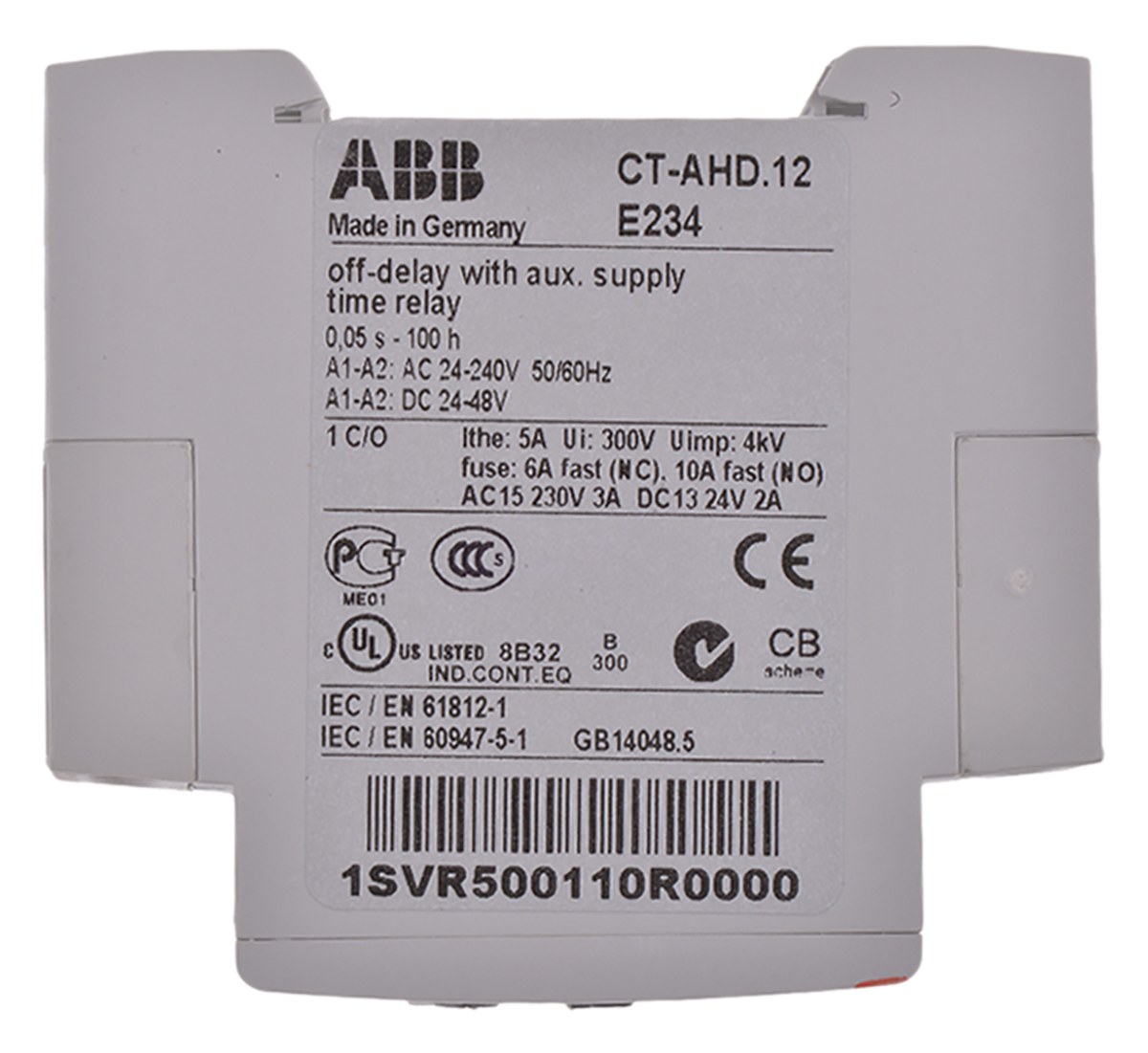 ABB DIN Rail Mount Timer Relay, 24 → 240 V ac, 24 → 48V dc, 1-Contact, 0.05 s → 100h, 1-Function,