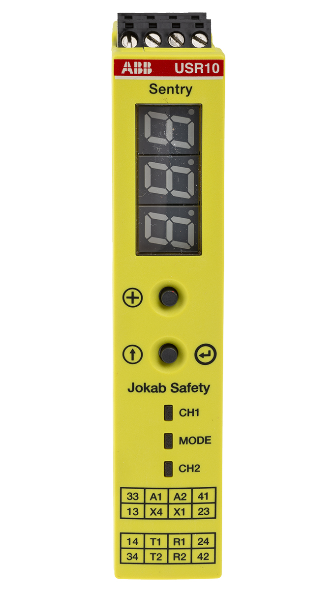ABB Jokab Sentry USR10 3 Auxiliary Contacts Safety Relay 24V dc, Dual-Channel 4 Safety Contacts
