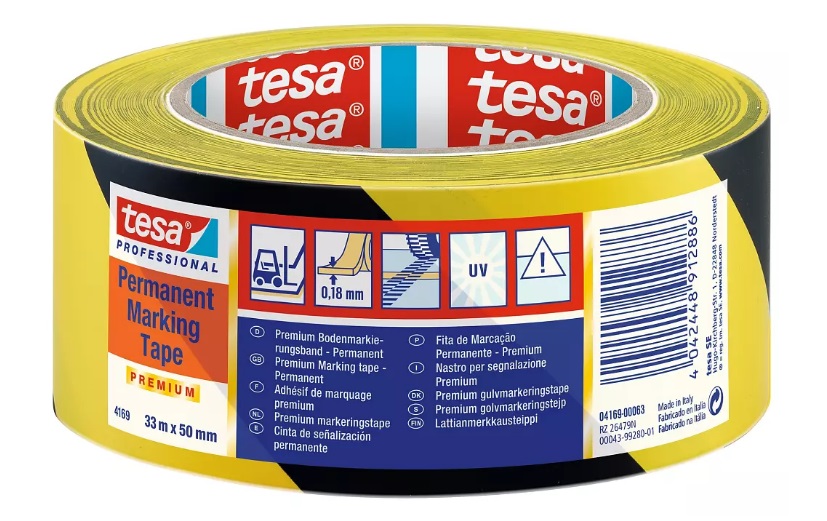 Tesa 4169 Black, Yellow High Visibility Tape 50mm x 33m