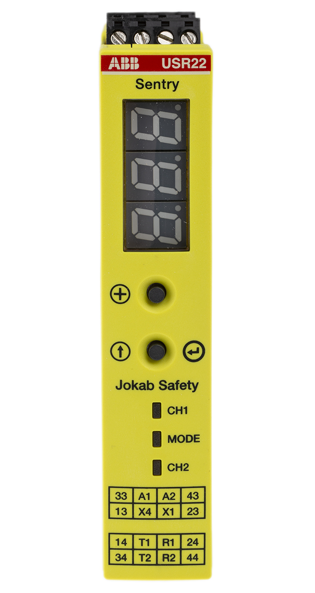 ABB Jokab Sentry USR22 4 Auxiliary Contacts Safety Relay 24V dc, Dual-Channel 4 Safety Contacts