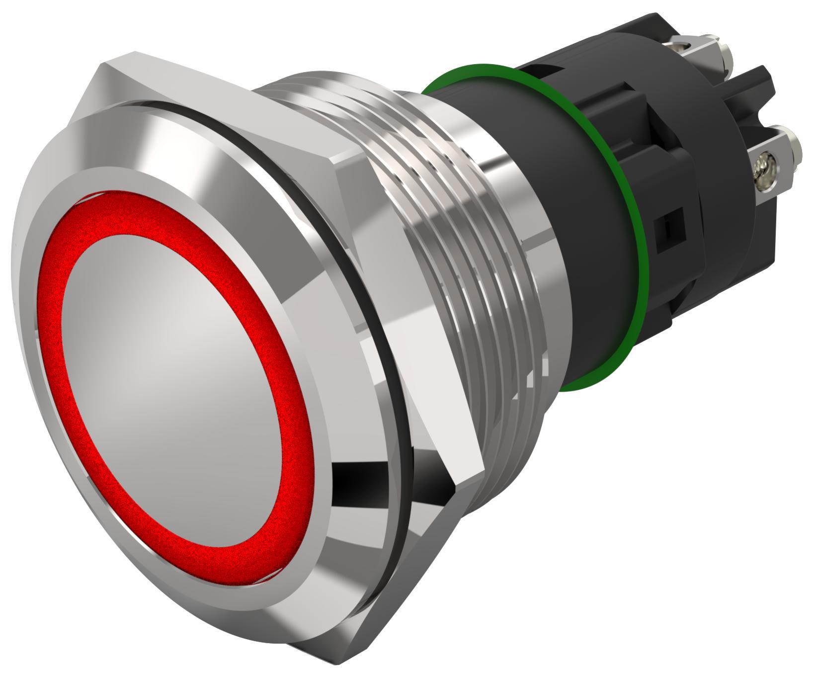 EAO 82 Series Illuminated Illuminated Push Button Switch, Momentary, Panel Mount, 22.3mm Cutout, SPDT, Red LED, 240V,
