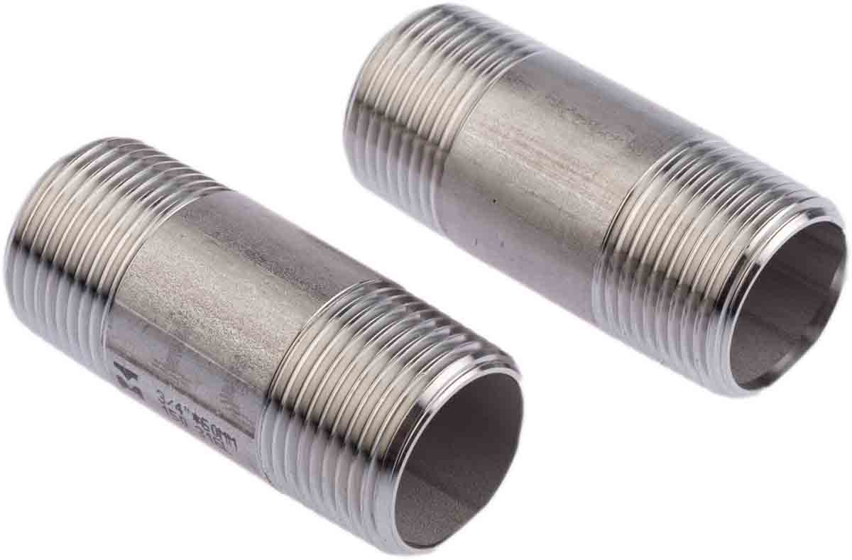 RS PRO Stainless Steel Pipe Fitting, Straight Circular Barrel Nipple, Male R 3/4in x Male R 3/4in