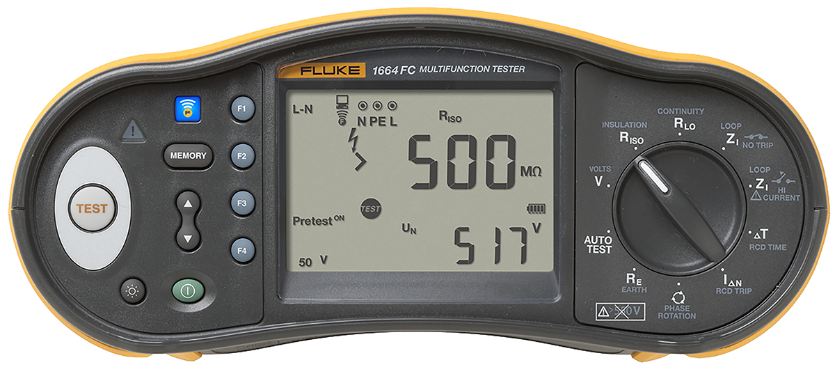 Fluke 1664FC Multifunction Tester, 50 V, 100 V, 250 V, 500 V, 1000 V , Earth Resistance Measurement With BLE, USB