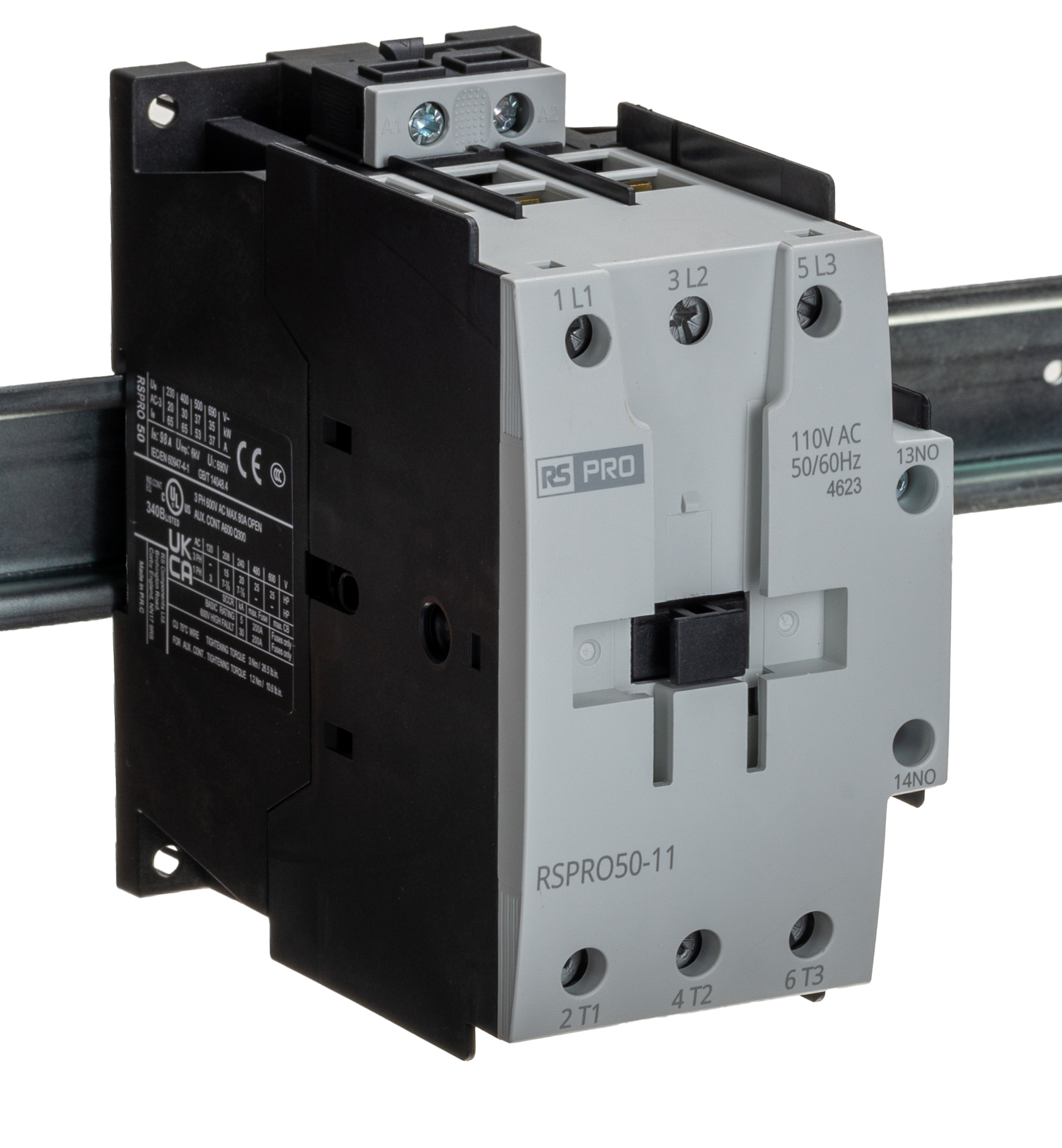 RS PRO Contactor, 110 V ac Coil, 3-Pole, 50 A, 22 kW 24 V, 1 NO/1 NC, 690V