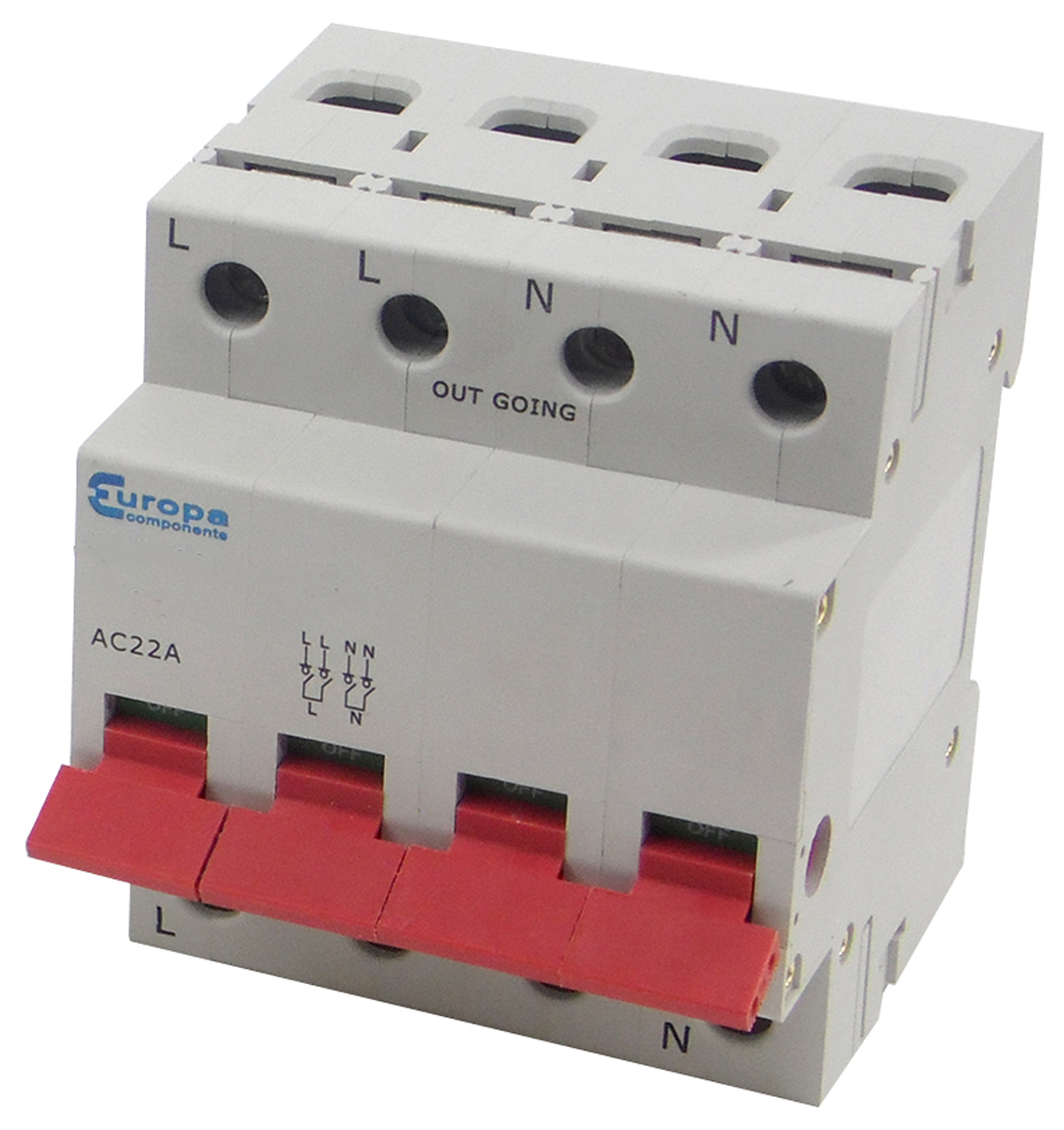 Europa 4P Pole Isolator Switch - 125A Maximum Current, IP20