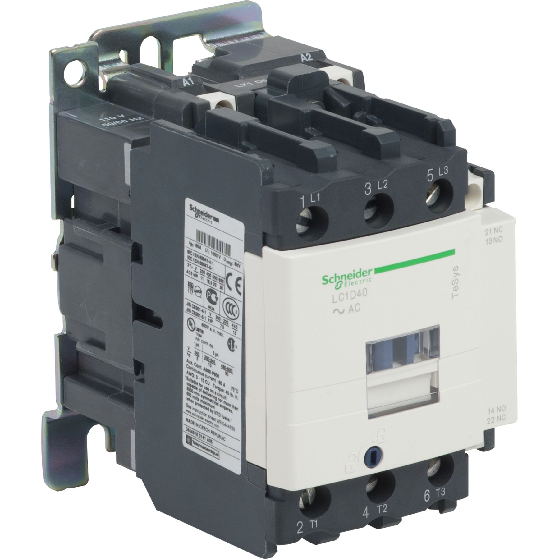 Schneider Electric TeSys D LC1D Contactor, 3-Pole, 40 A, 1 NO + 1 NC