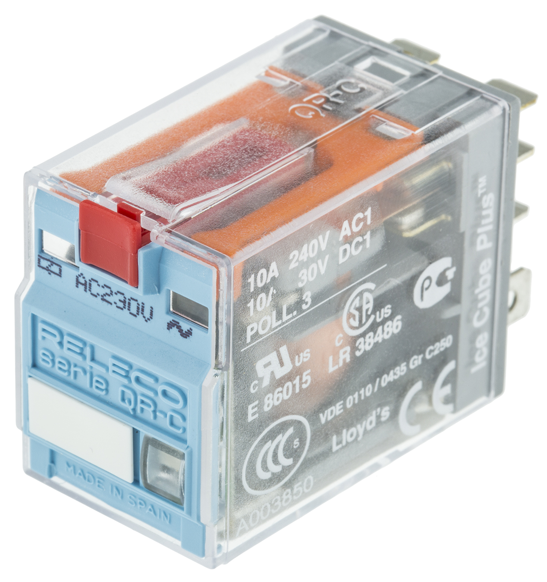 Releco Plug In Power Relay, 230V ac Coil, 10A Switching Current, DPDT