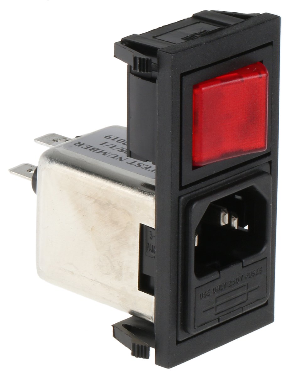 Bulgin 6A, 250 V ac Male Snap-In IEC Filter 1 Pole BZV01/A0620/11 1 Fuse