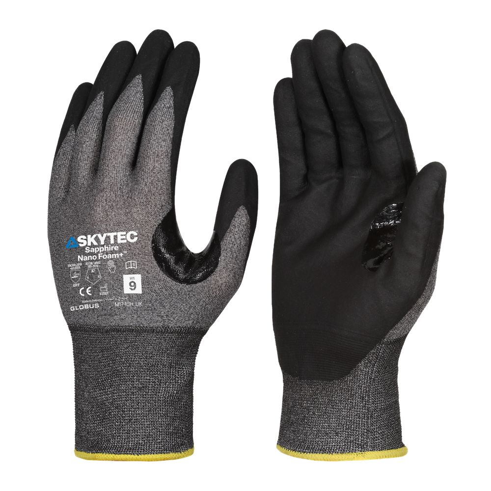 Skytec SAPPHIRE NANO FOAM Black High Performance Polyethylene, Nylon, Tungsten Glove, Size 10/XL, Nitrile Foam Coating