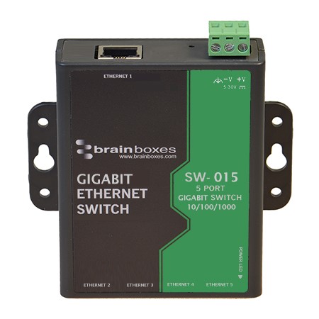 Brainboxes Industrial Ethernet Switch, 5 RJ45 Ports, 1000Mbit/s Transmission, 5 → 30V dc