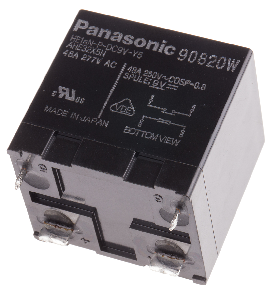 Panasonic PCB Mount Power Relay, 9V dc Coil, 48A Switching Current, SPST