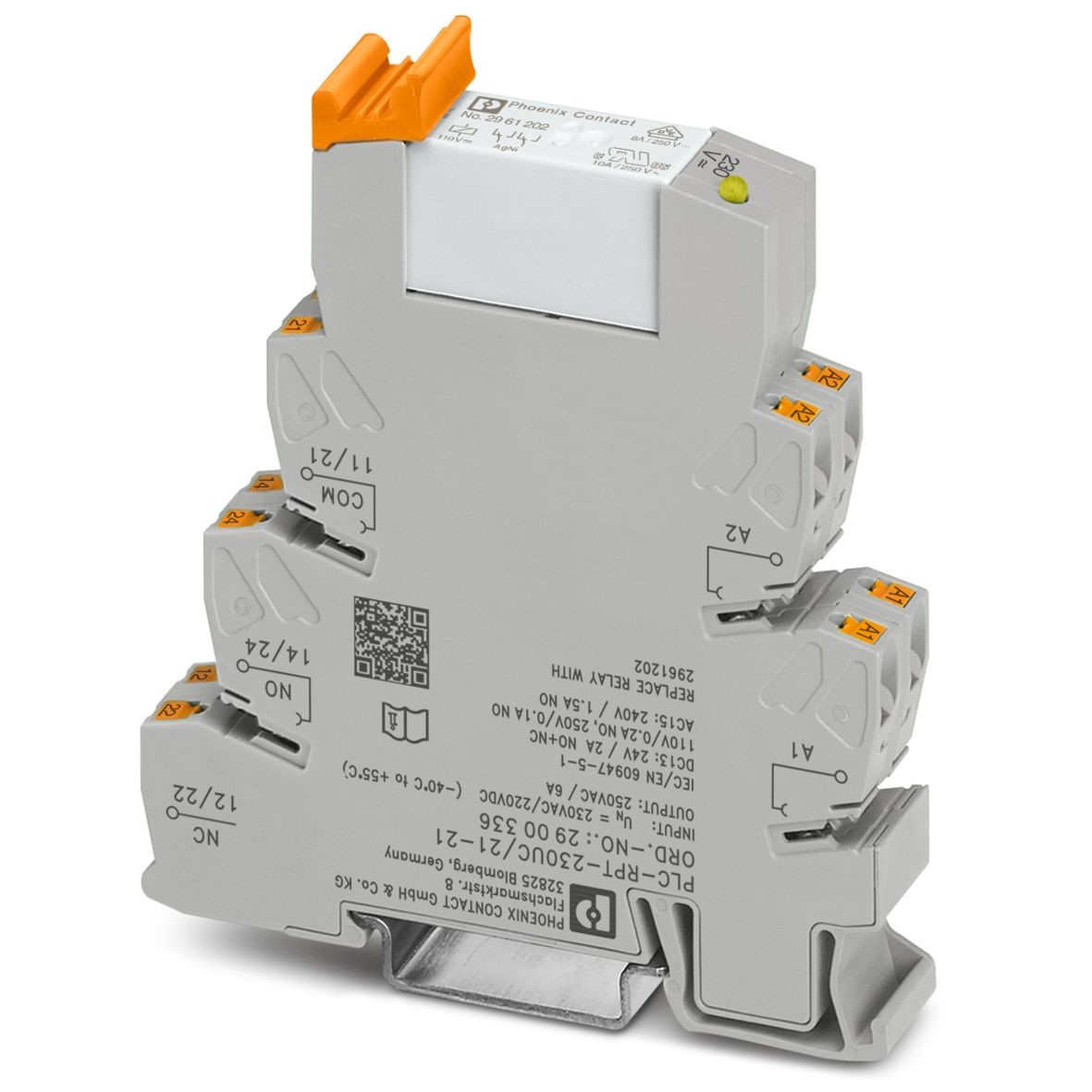 Phoenix Contact PLC-RPT-230UC/21-21 Series Interface Relay, DIN Rail Mount, 230V ac Coil, DPDT, 2-Pole