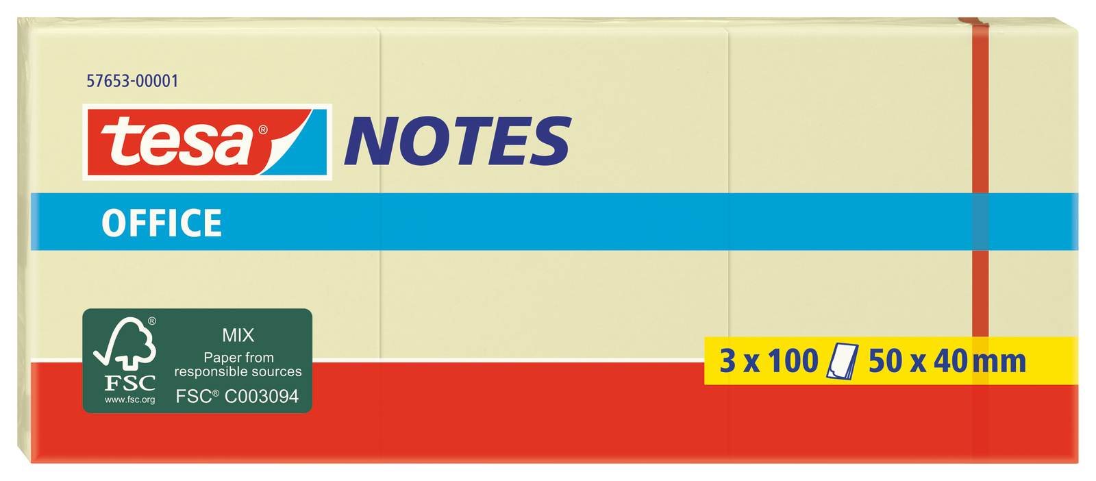 Tesa Yellow Sticky Note, 100 Notes per Pad, 50mm x 40mm