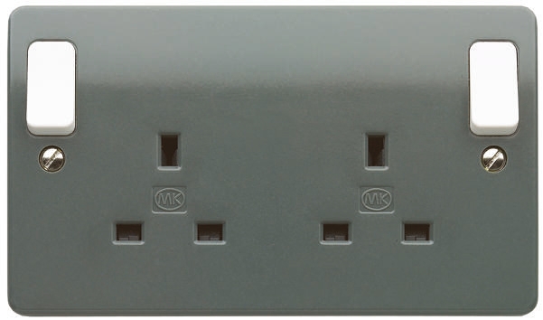 MK Electric Grey 2 Gang Plug Socket, 13A, Type G - British, Indoor Use