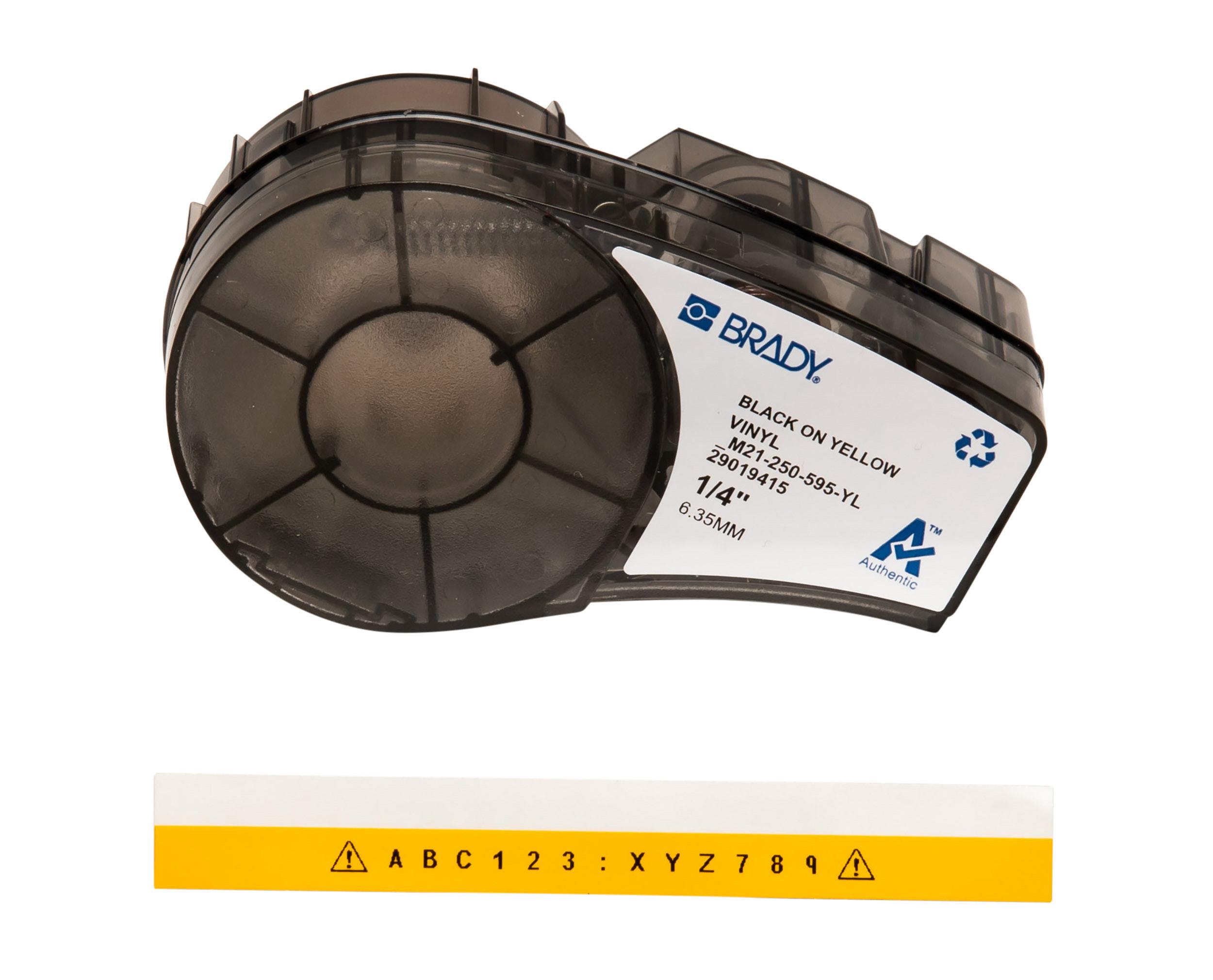 Brady B-595 Black on Black on Yellow Label Printer Tape, 6.4 m Length, 6.35 mm Width