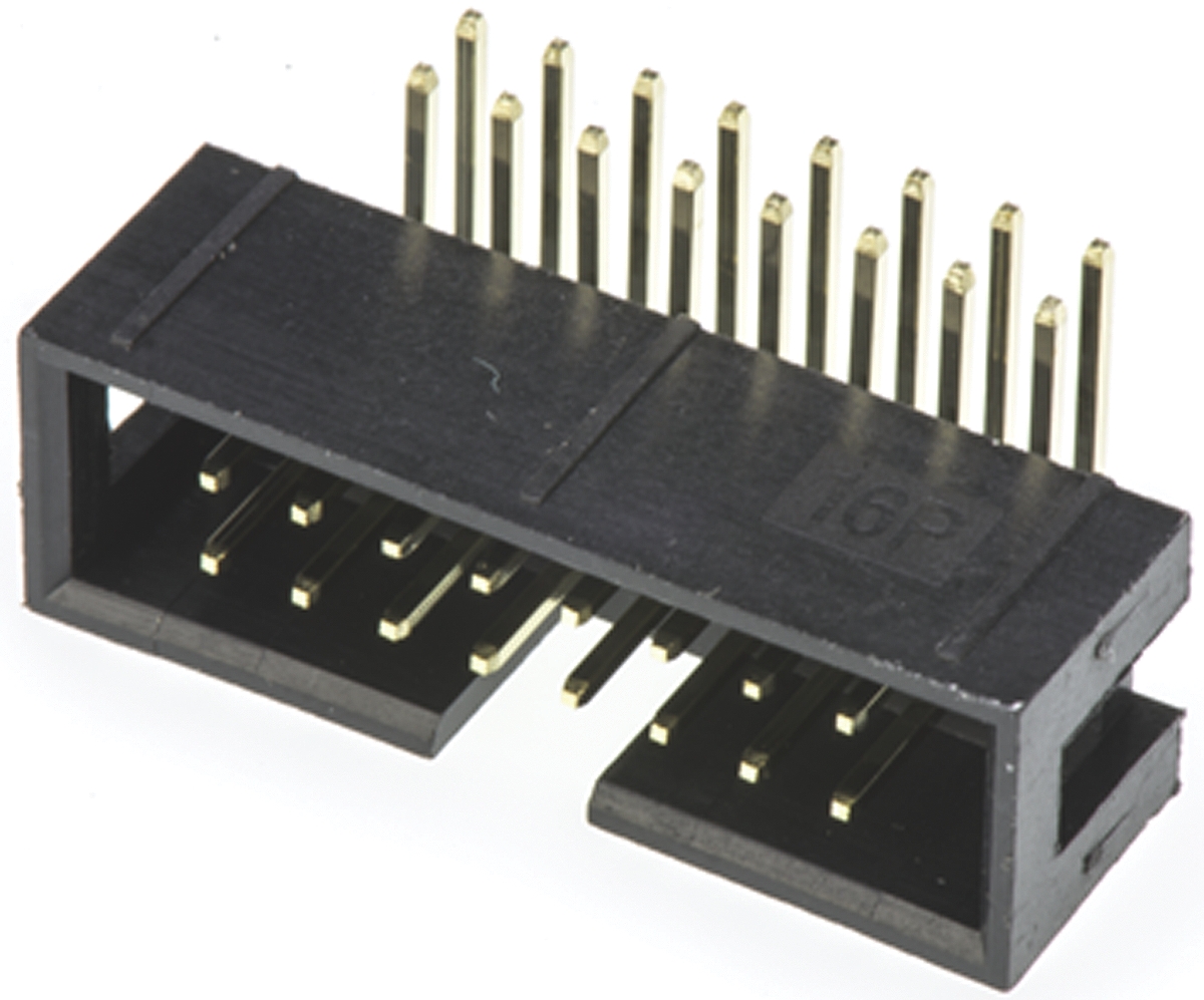 Amphenol Communications Solutions T821 Series Right Angle Through Hole PCB Header, 16 Contact(s), 2.54 mm Pitch, 2 Row,