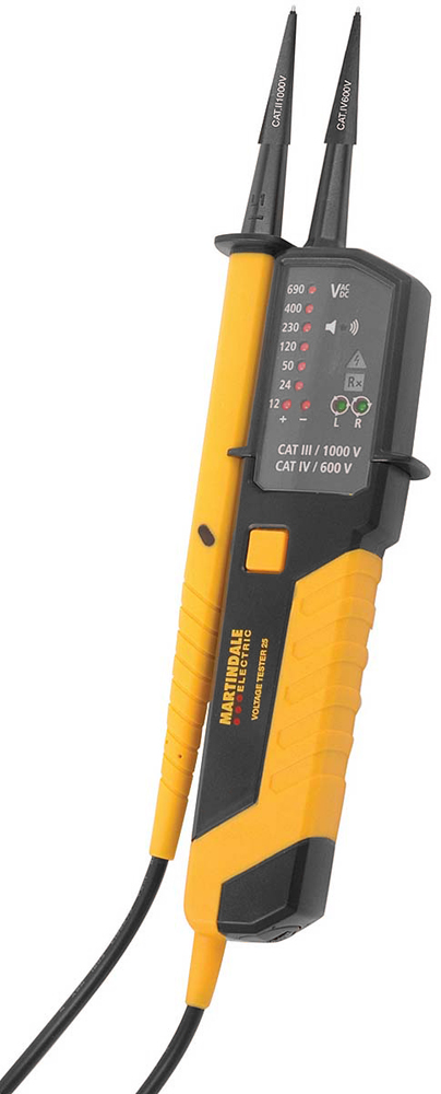 Martindale MARVT25, LED Voltage tester, 690V ac/dc, Continuity Check, Battery Powered, CAT III 690V