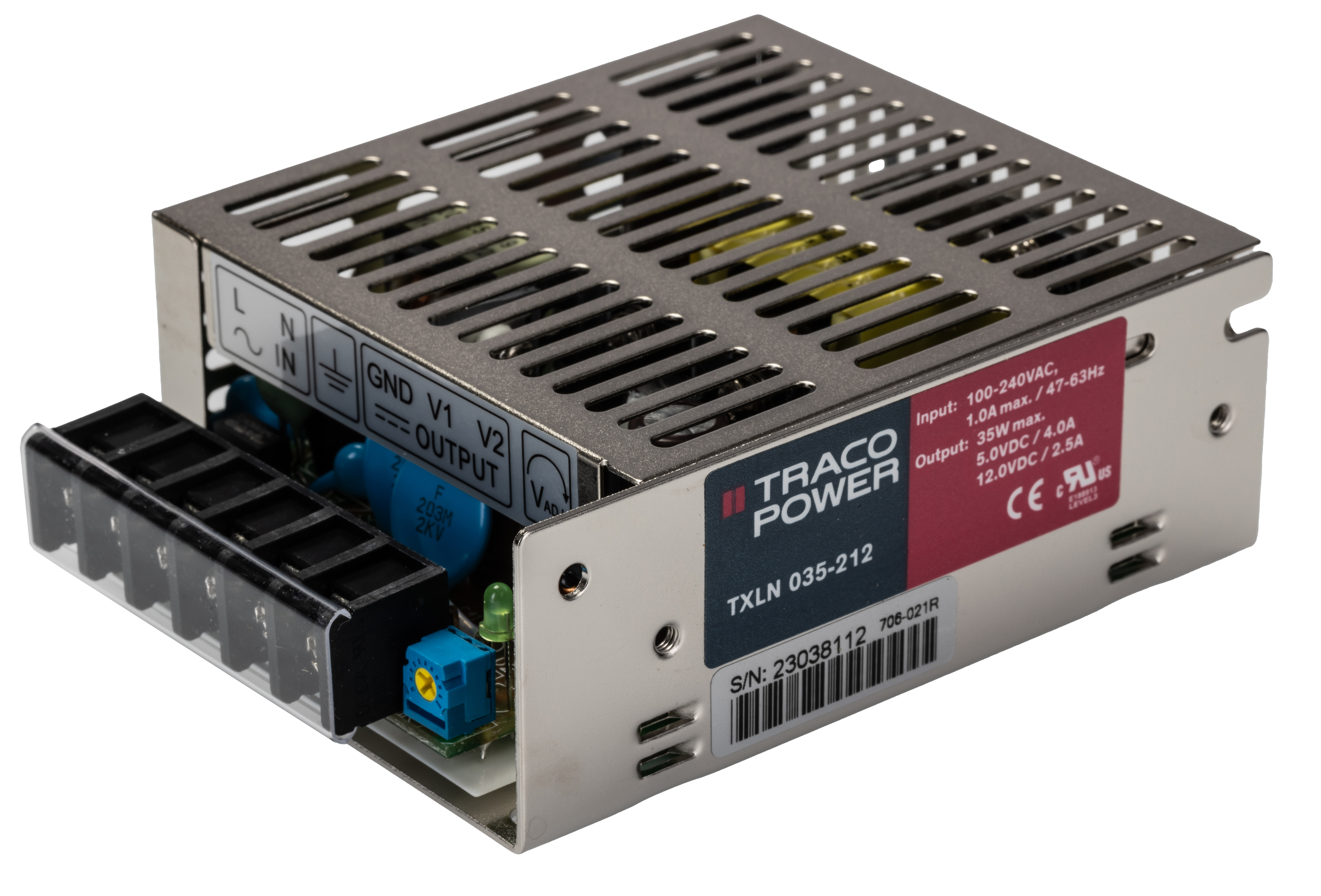 TRACOPOWER Switching Power Supply, TXLN 035-212, 5V dc, 2.5 A, 4 A, 35W, Dual Output, 88 → 264V ac Input Voltage
