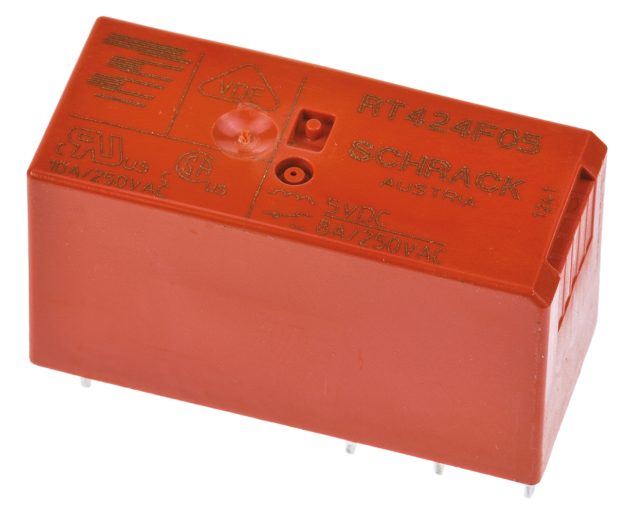 TE Connectivity PCB Mount Latching Power Relay, 5V dc Coil, 8A Switching Current, DPDT