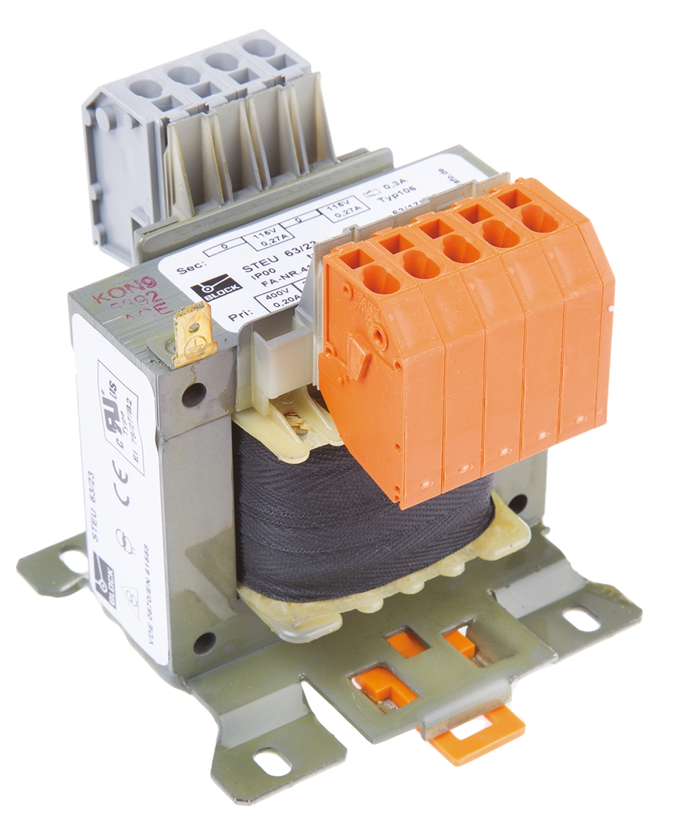 Block 63VA 2 Output Chassis Mounting Transformer, 2 x 115V ac