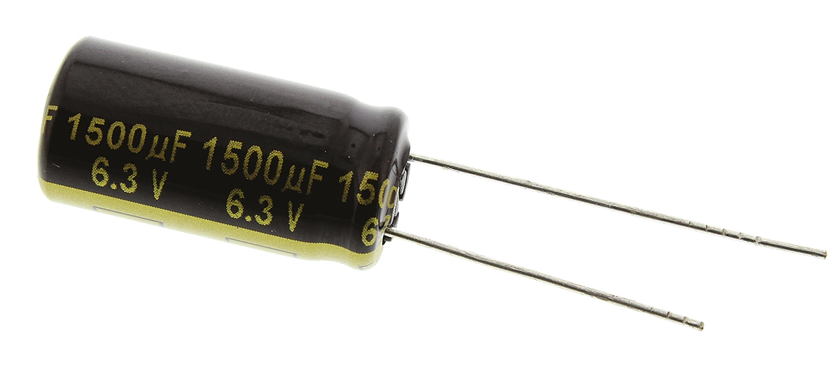 Panasonic 1500μF Aluminium Electrolytic Capacitor 6.3V dc, Radial, Through Hole - EEUFM0J152