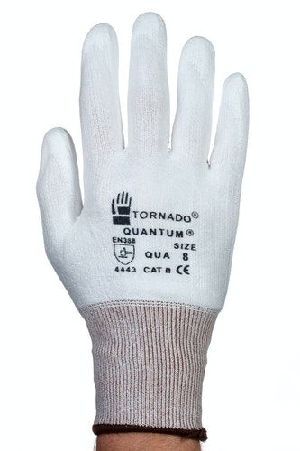 Tornado Quantum White Polyurethane Work Gloves, Size 7, Polyurethane Coating