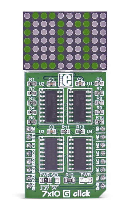 MikroElektronika MIKROE-2705, 7x10 G Click LED Matrix Display mikroBus Click Board With 74HC595