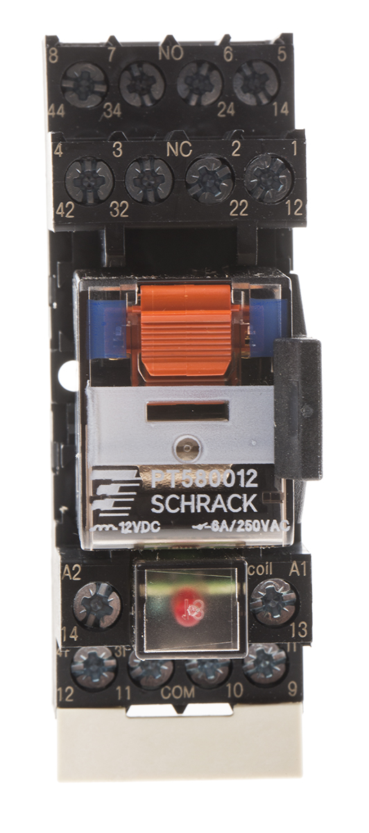 TE Connectivity DIN Rail Power Relay, 12V dc Coil, 6A Switching Current, 4PDT