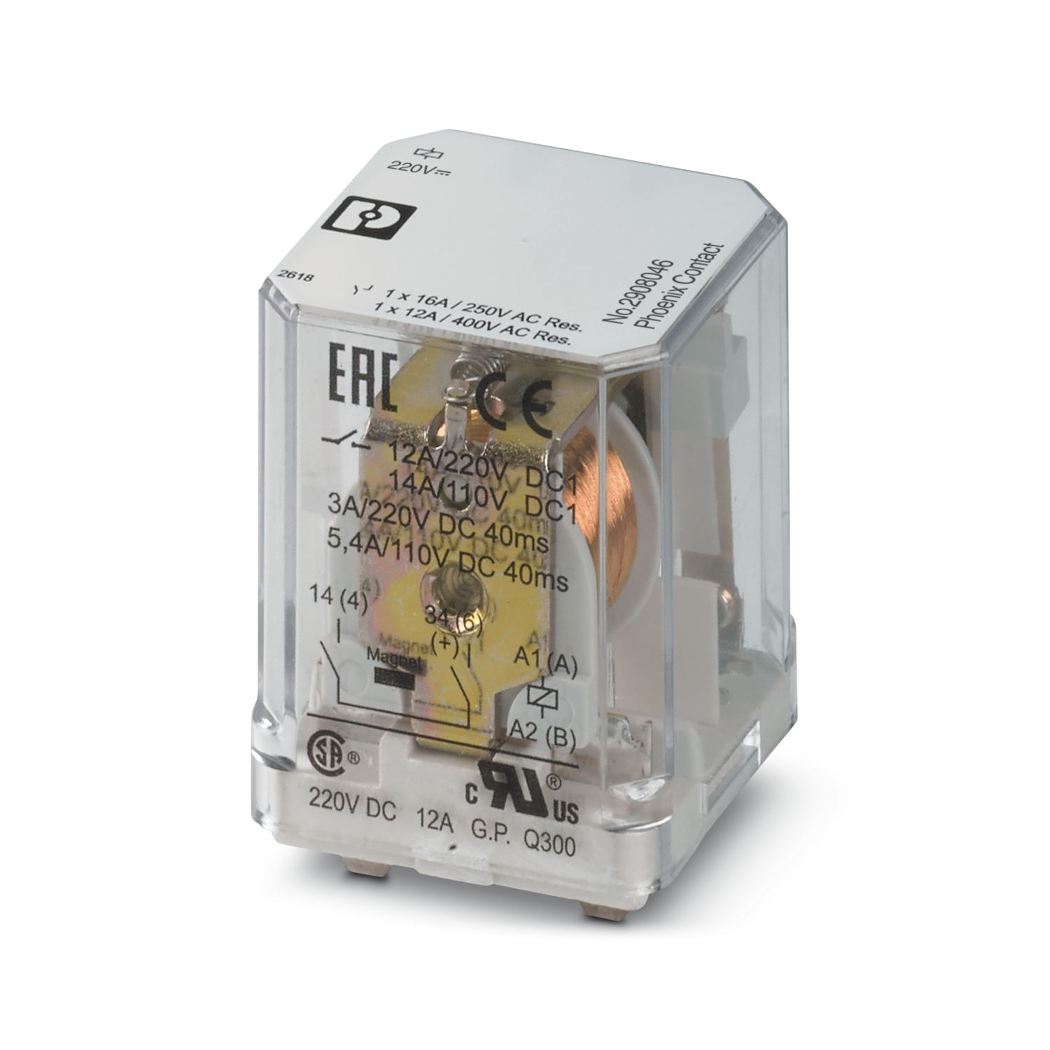 Phoenix Contact DIN Rail Power Relay, 220V dc Coil, 16A Switching Current