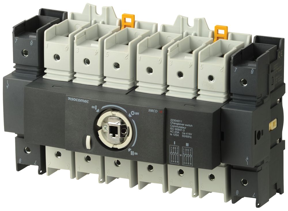 Socomec 4P Pole DIN Rail Changeover Switch - 125A Maximum Current, 56.3kW Power Rating