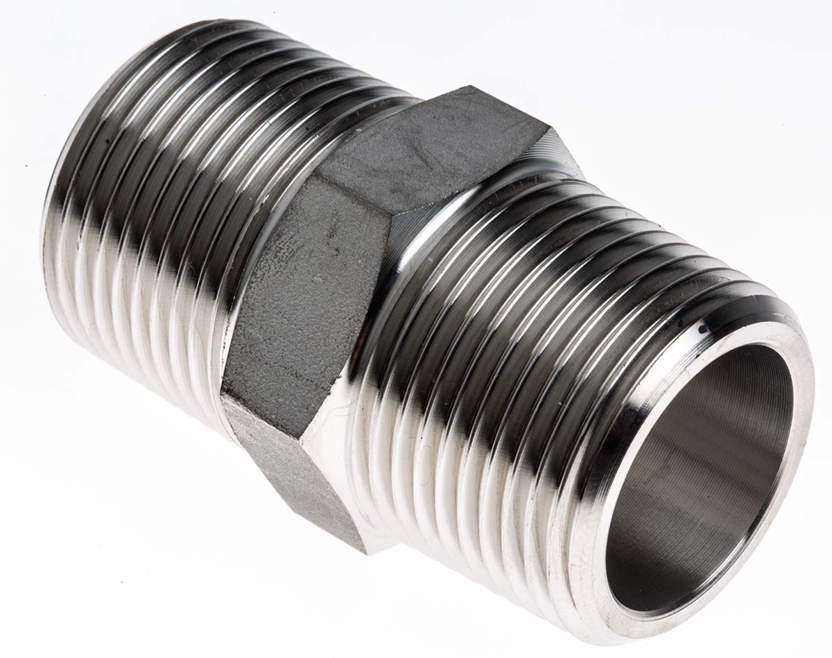 RS PRO Stainless Steel Pipe Fitting, Straight Hexagon Nipple Joint, Male R 1in x Male R 1in