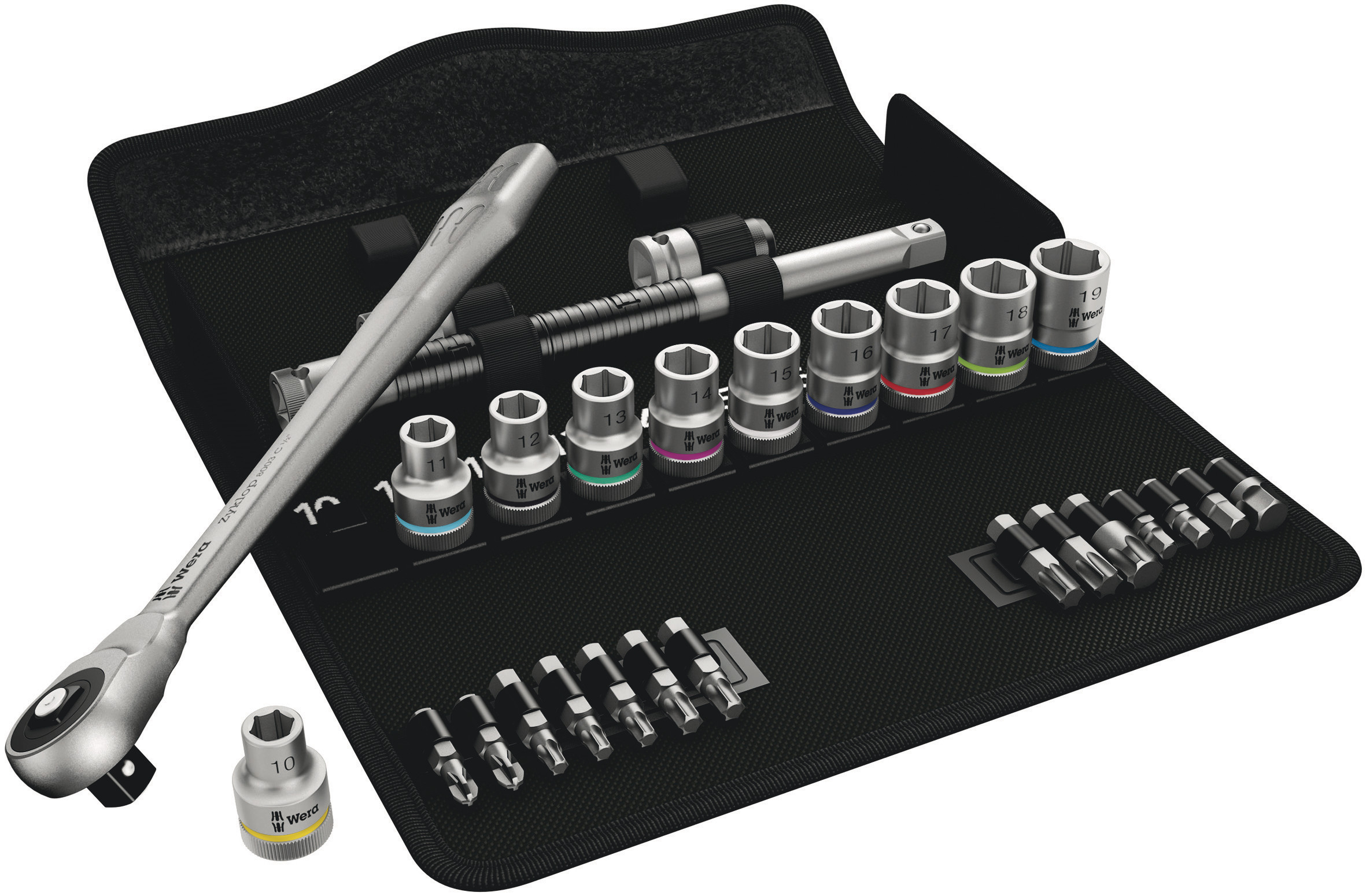 Wera 28-Piece Metric 1/2 in Standard Socket/Bit Set with Ratchet, 6 point; Hex Bit; Phillips Bit; Torx Bit