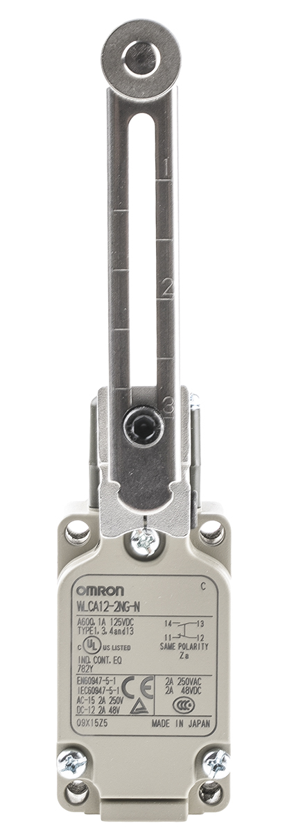 Omron WL Series Roller Lever Limit Switch, NO/NC, IP67, SPST, 500V ac Max, 10A Max
