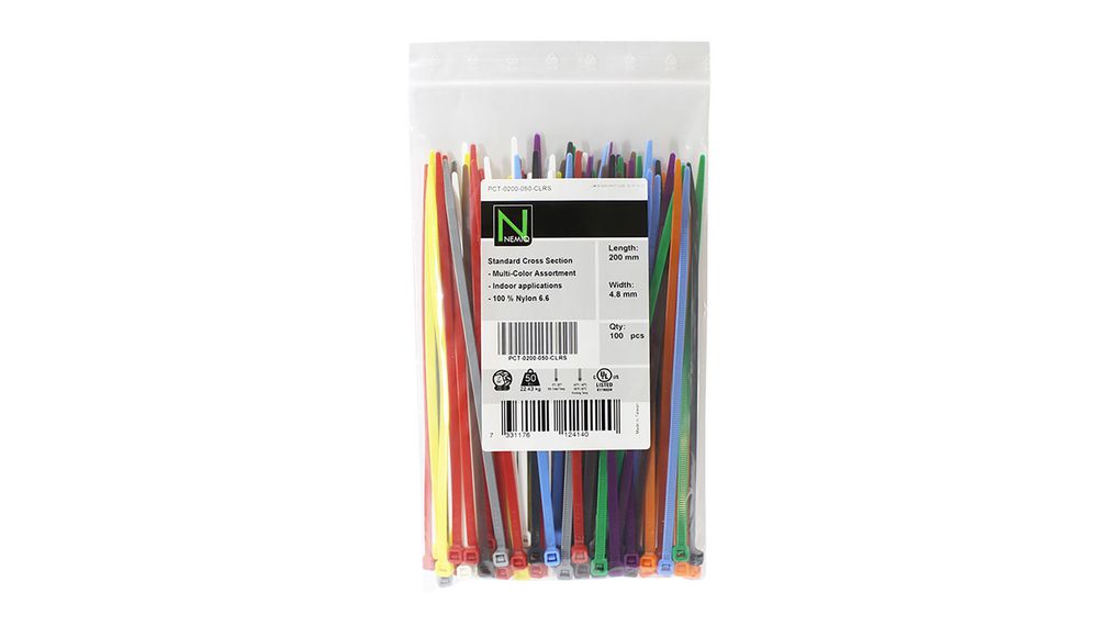 NEMIQ Cable Tie, , 200mm x 4.8 mm, Assorted Polyamide, Pk-100